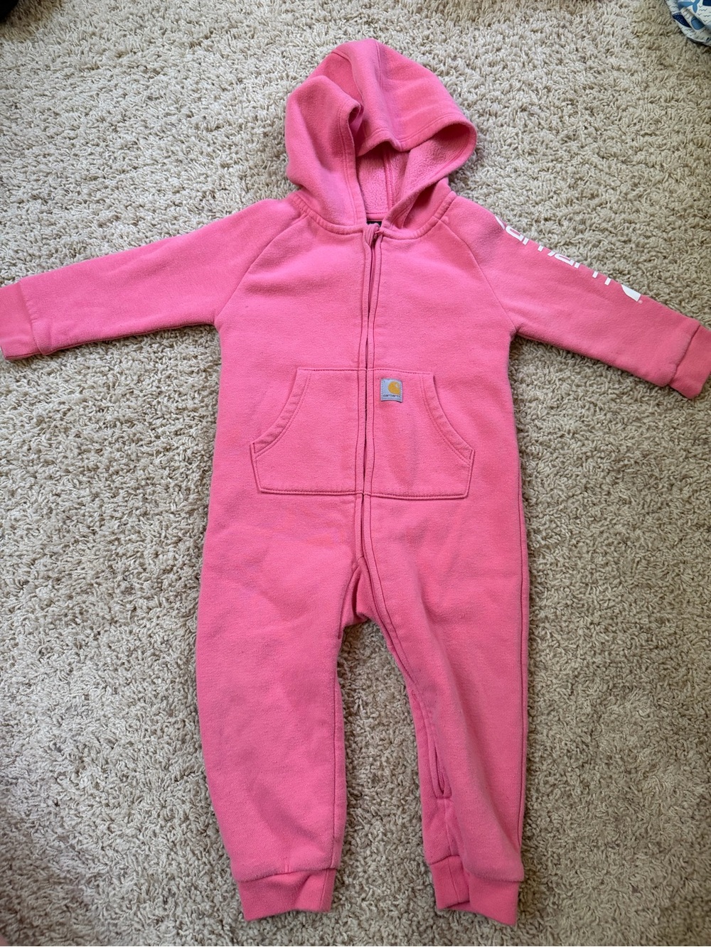 Carhartt Pink Hooded Kids Fleece One-Piece Zip Coverall